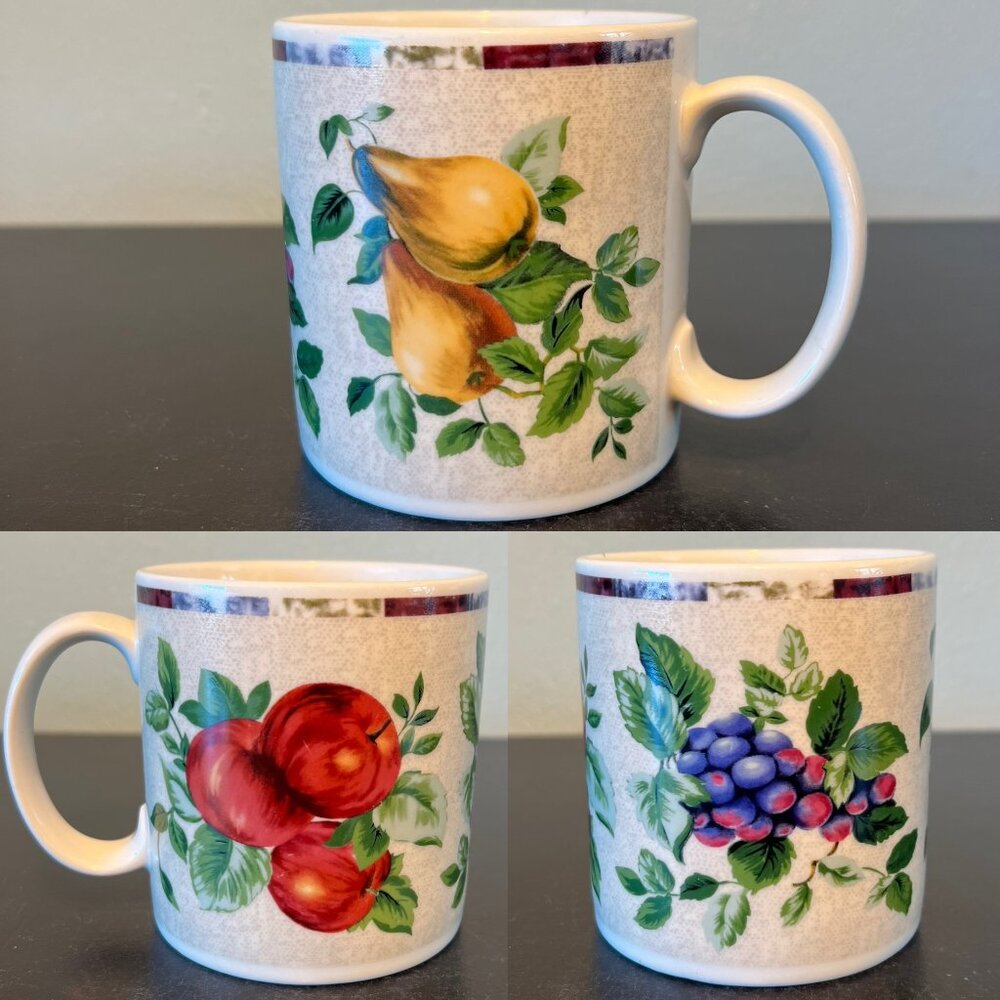 Vintage SAKURA Oneida Excell SONOMA Apples Grapes Pears Fruit Stoneware Mug Cup